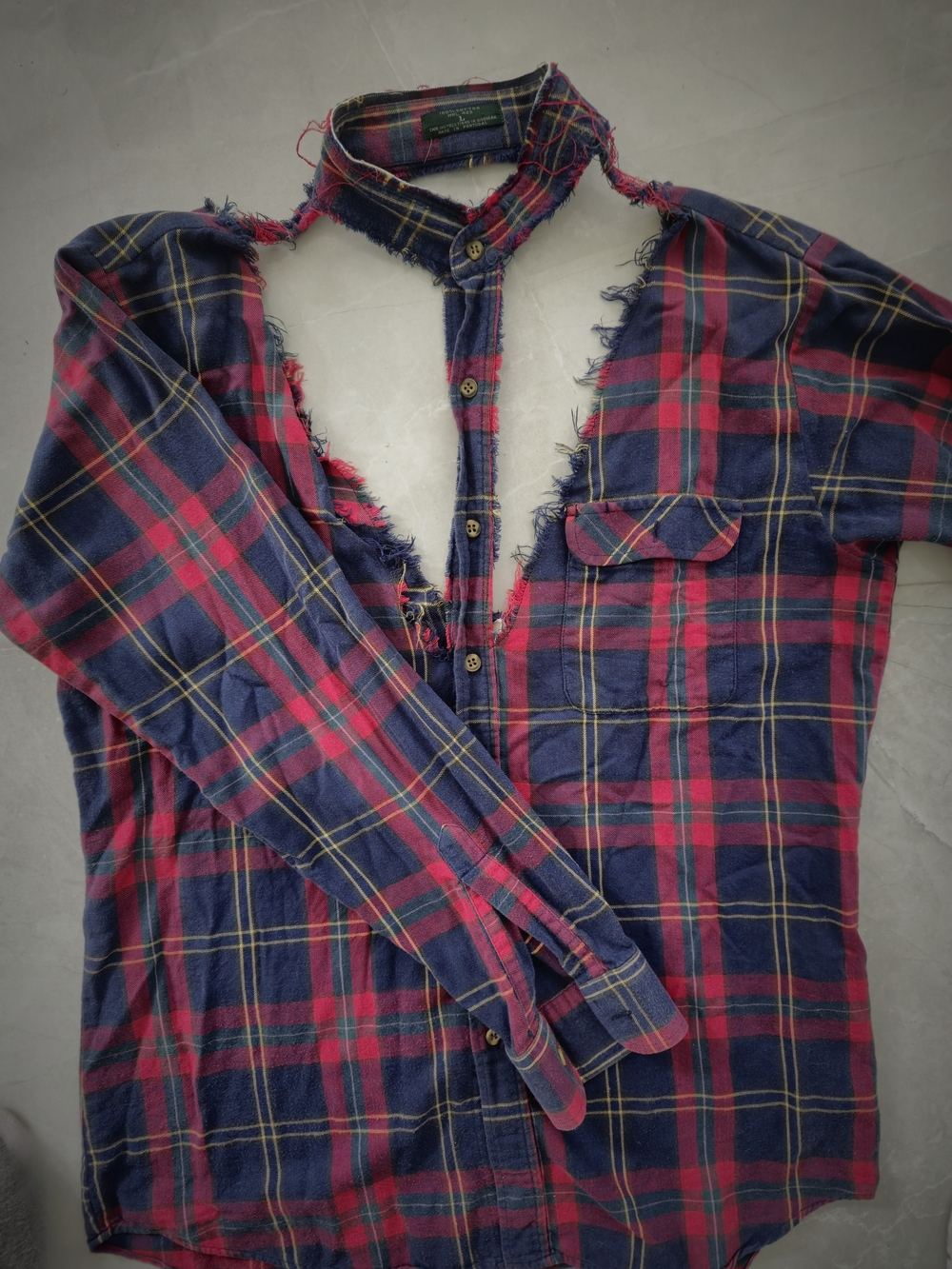 Furst Of A Kind Vintage Frayed Red & Navy Plaid Button-Up Shirt